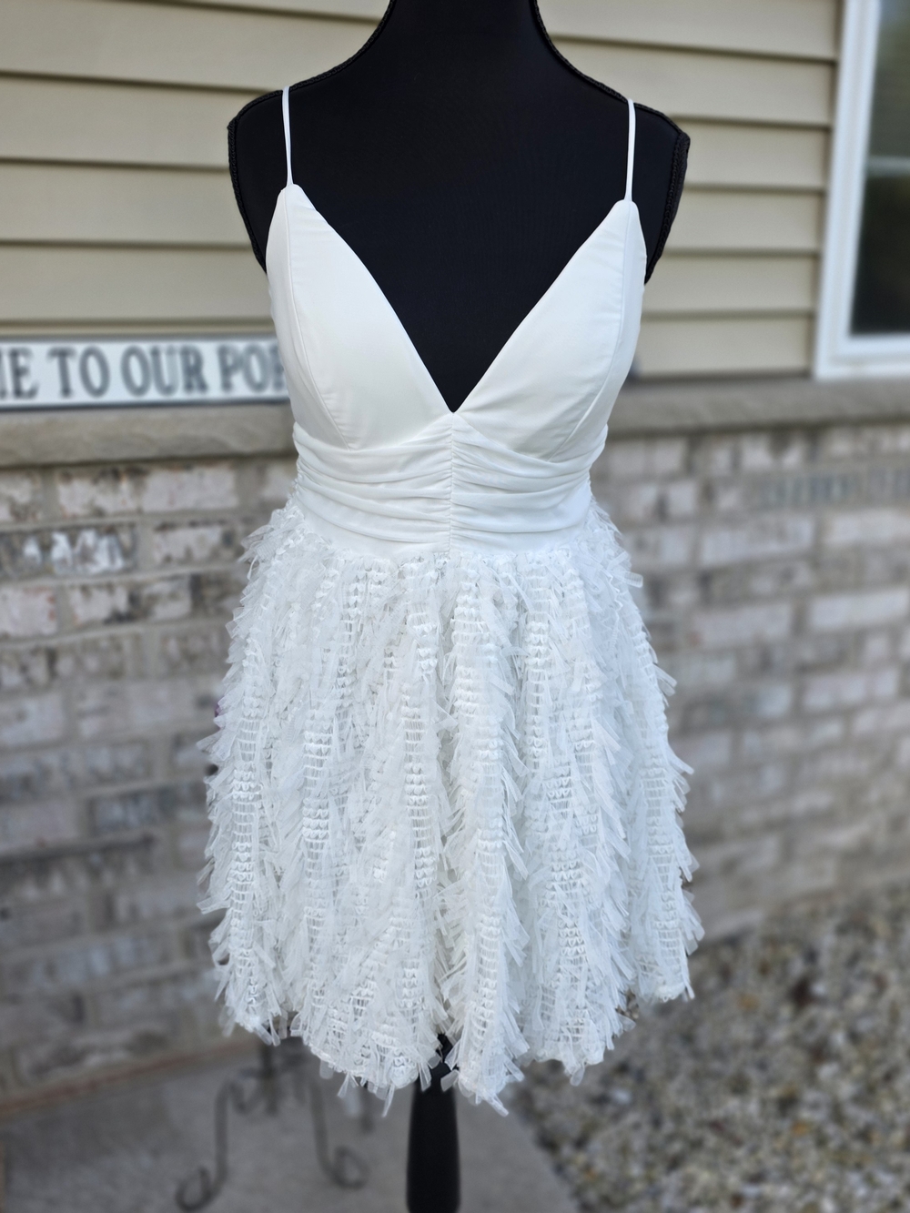 Lulu's White Fringe Mini Dress Size M Bridal Shower Graduation